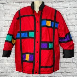 Vintage Spencer Douglas Color Block Coat Size L Insulated Ski Red 90s Loud